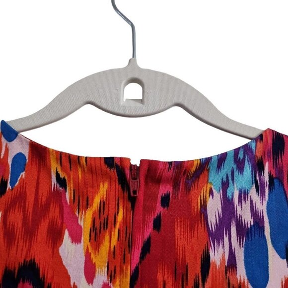 Belle Badgley Mischka Dress 2 Red Pink Ikat Sheath Fit & Flare Embellished - Picture 8 of 11